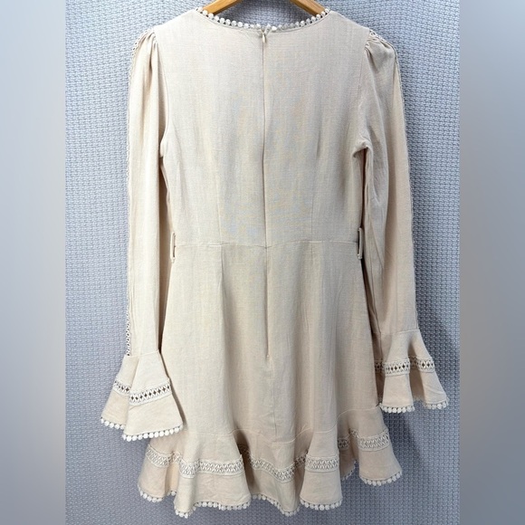 Selfie Leslie Flare Cuff Beige Mini Dress Women Med- 100% Linen Hello Molly - Picture 7 of 11